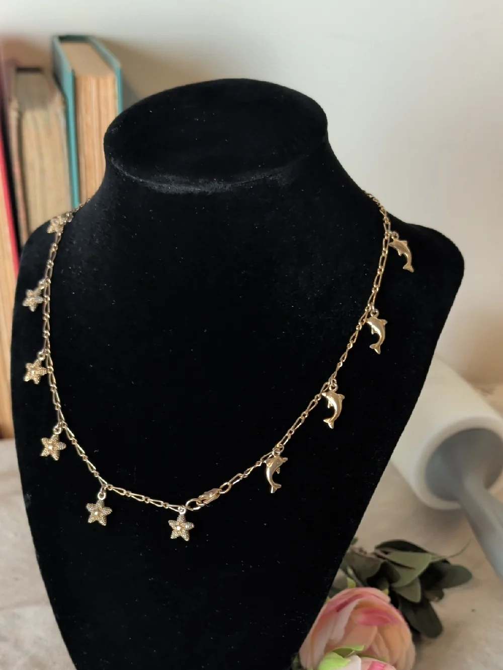 Vintage Dolphin & Star Charm Necklace Gold Tone Coastal Y2K Bracelet / Anklet